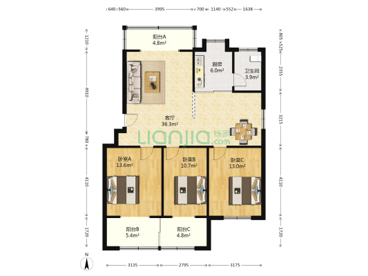 金泰小区 3室1厅1卫 108平方