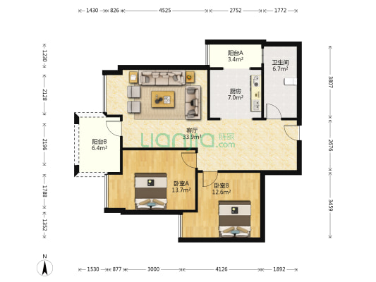 学府馨苑 2室1厅1卫 93平方