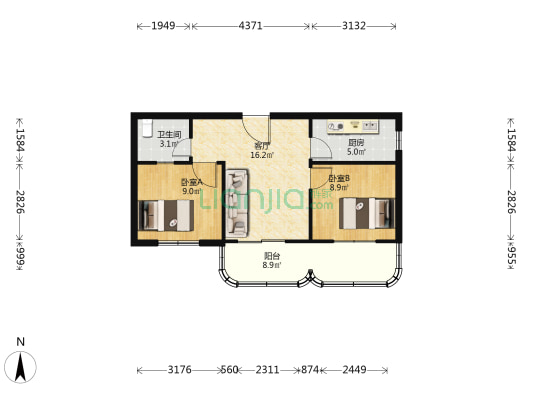 中国石油住宅区 2室1厅1卫 56平方