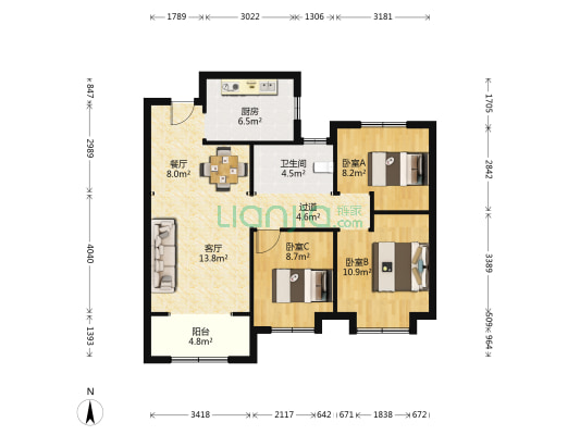 良宸美景 3室2厅1卫 98平方