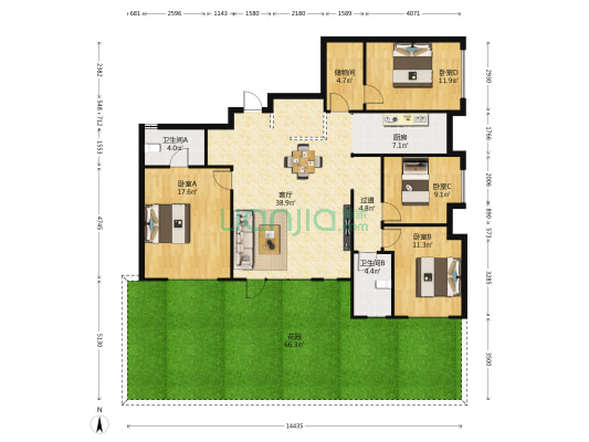 万科第五园 4室1厅2卫 143平方