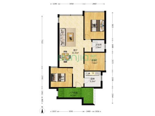 合能珍宝翡翠 3室1厅1卫 79平方