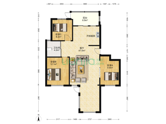 水墨丹青 3室1厅1卫 108平方