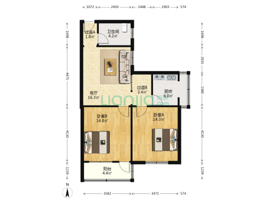 上街区商业街8号 2室1厅1卫 76平方
