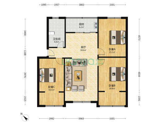 东风路140号 3室1厅1卫 118平方