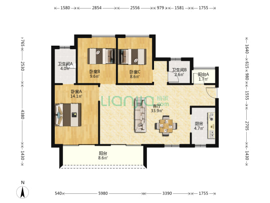 金科集美阳光一期 3室1厅2卫 111平方