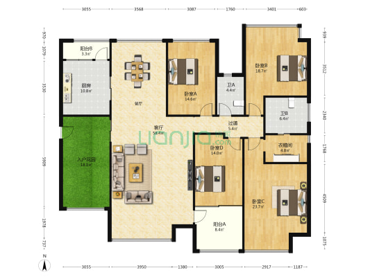 香山人家 4室1厅2卫 187平方