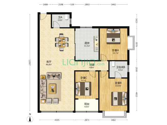 环达路桥 3室1厅2卫 148平方