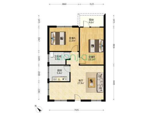 龍豐花園 2室1厅1卫 81平方