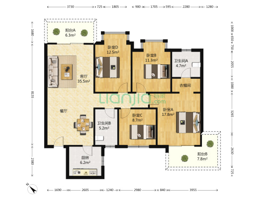 光明澜湾九里三期 4室1厅2卫 137平方