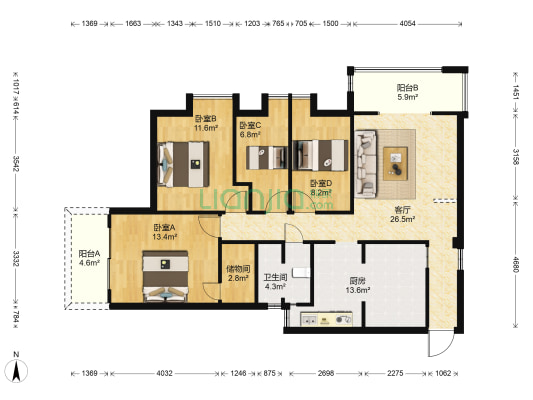 新港苑 4室1厅1卫 123平方