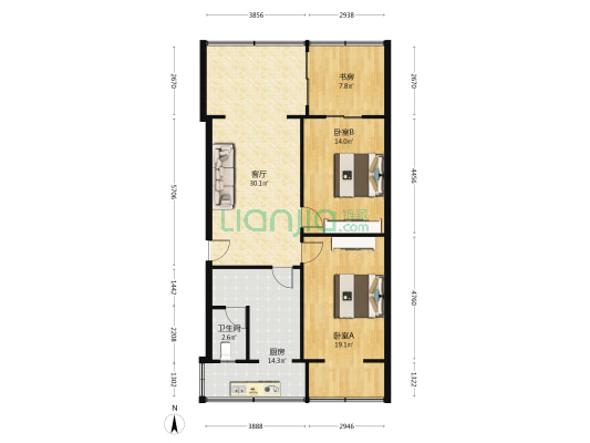 磨底河沿街9号 3室1厅1卫 75平方