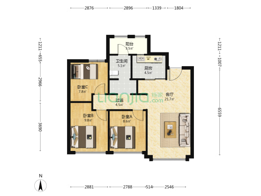 龙湖·青云阙 3室1厅1卫 89平方