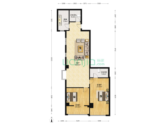 凯创国际 2室1厅2卫 140平方