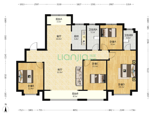 春华秋实竹园 4室2厅2卫 168平方