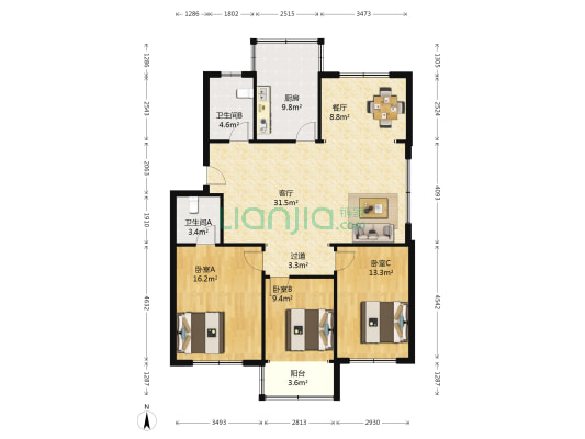芝泉山庄 3室2厅2卫 128平方