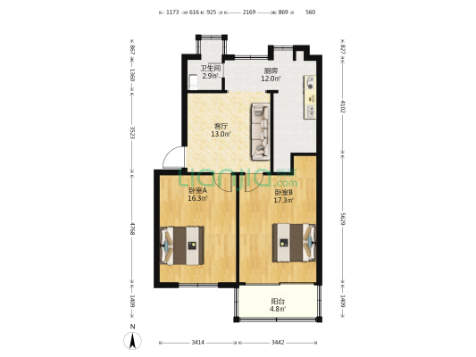 卓刀泉139号 2室1厅1卫 75平方