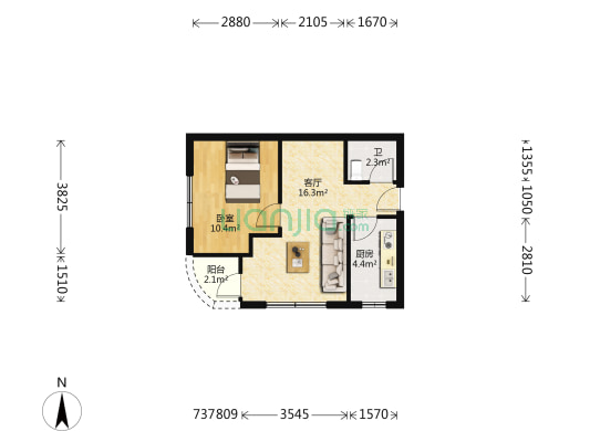 海川国际社区 1室1厅1卫 49平方