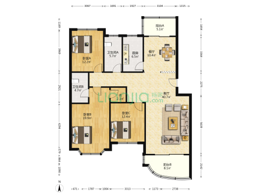 擂鼓石花园 3室2厅2卫 153平方
