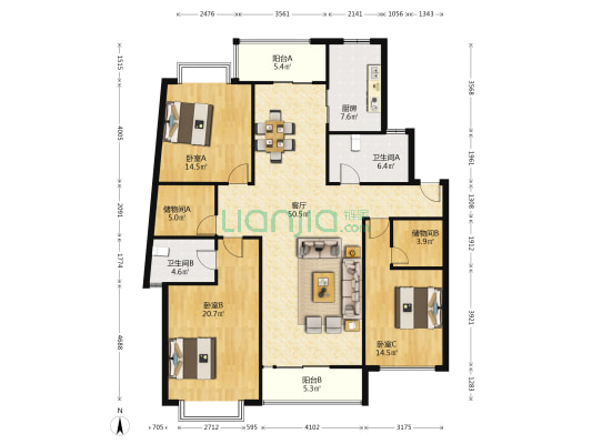 锦泽苑 3室1厅2卫 159平方