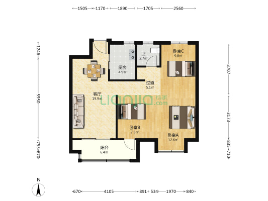 芳兰佳苑 3室1厅1卫 89平方