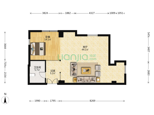 五征财富中心 1室1厅1卫 101平方