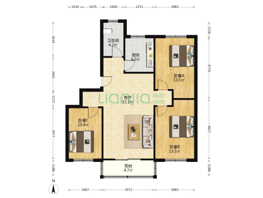肥西县政府大院 3室1厅1卫 88平方