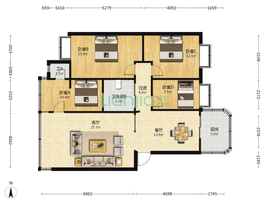 凤翥街271号 4室2厅2卫 117平方
