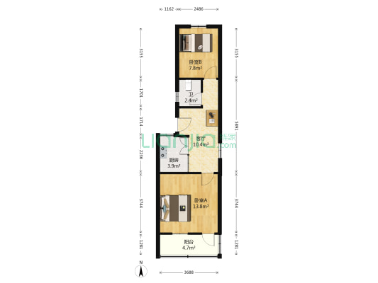 冶山道院小区 2室1厅1卫 53平方