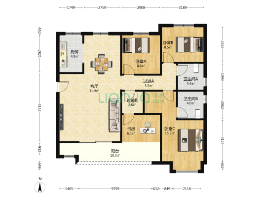 中粮观澜祥云 4室1厅2卫 135平方