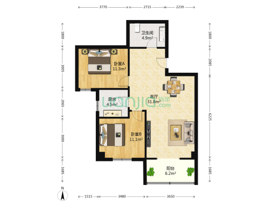 阳光北郡 2室1厅1卫 94平方