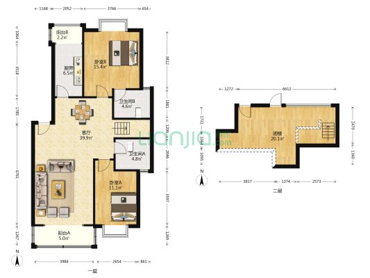 江都花园 2室1厅2卫 125平方