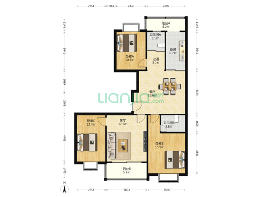 珍珠南路明珠大厦 3室2厅2卫 138平方