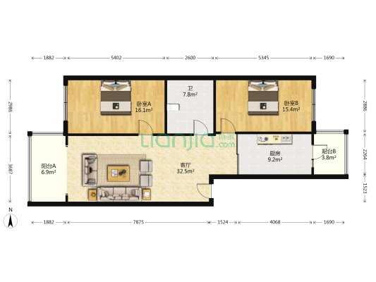 天诚小区 2室1厅1卫 122平方