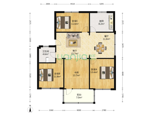 阳明公寓西区 4室2厅1卫 116平方