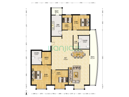 峰汇国际公寓 4室1厅2卫 234平方