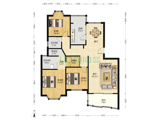 阳光乾城苑(公寓) 3室1厅3卫 134平方