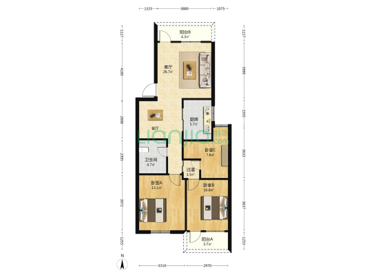 临江新天地烟山苑 3室1厅1卫 92平方