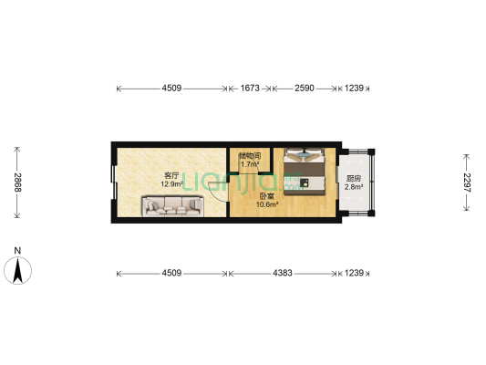 长江路（中山友好商圈） 1室1厅0卫 55平方