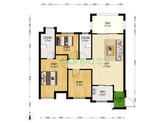 中电海湾国际社区 3室1厅2卫 81平方