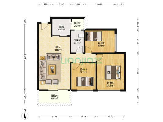 城市嘉园 3室1厅1卫 91平方