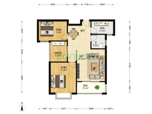 唐宁湾 2室1厅1卫 94平方