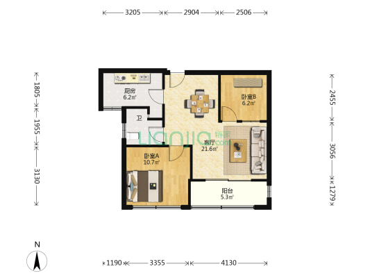 萧杭人家 2室1厅1卫 74平方