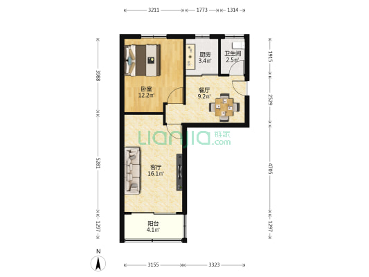 九间头 1室2厅1卫 60平方