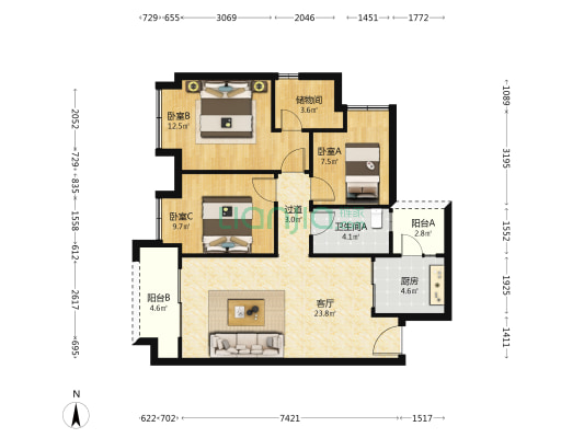 佳兆业篆山熙园 3室1厅1卫 96平方