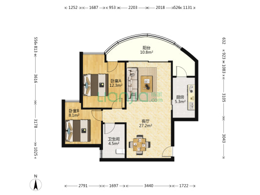 侨英花园 2室1厅1卫 86平方