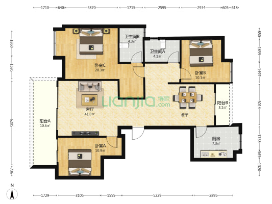 蓝绸带社区 3室1厅2卫 145平方