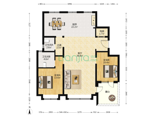 路劲·御合院 2室1厅2卫 179平方