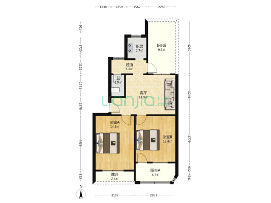 新桥园2号自立小区 2室1厅1卫 61平方