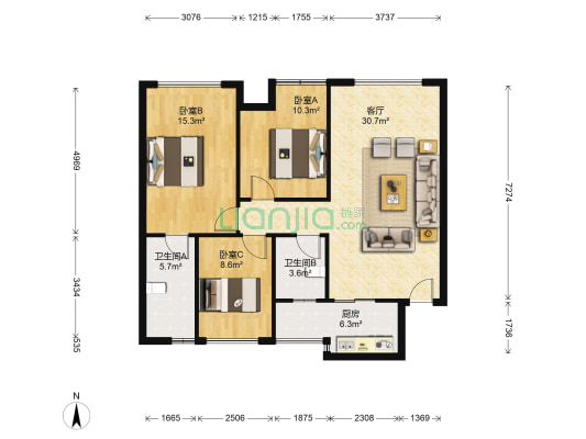 金座威尼谷 3室1厅2卫 98平方